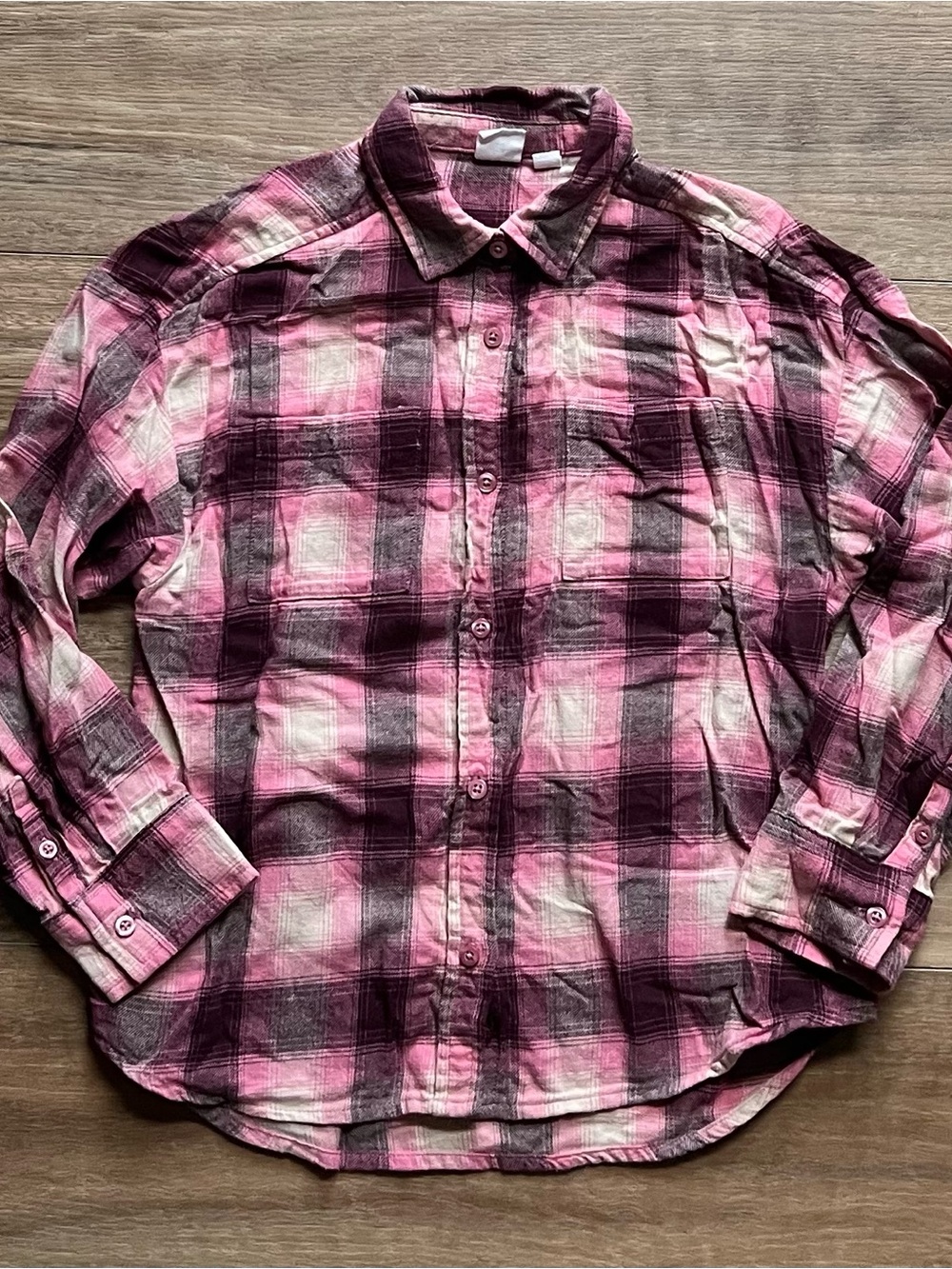 GAP Pink and Plaid Button-Down Long Sleeve fall or winter Shirt girls 6/7